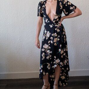 COTTON CANDY LA Navy Floral Maxi Wrap Dress XS